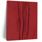Textured Red Vertical Ridges "Crimson Currents" Relief Sculpture On Canvas PS1071