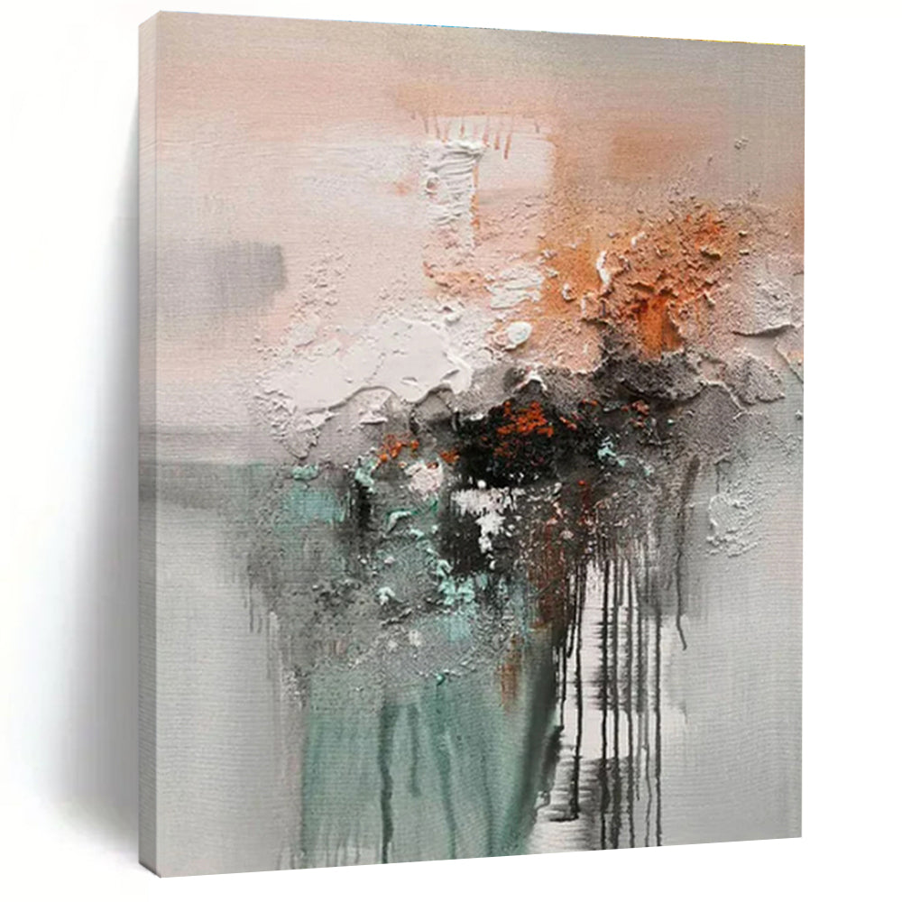 Textured Gray - Orange Abstract, "Rough Dawn" – Mixed - Media Abstract Painting On Canvas PS0898