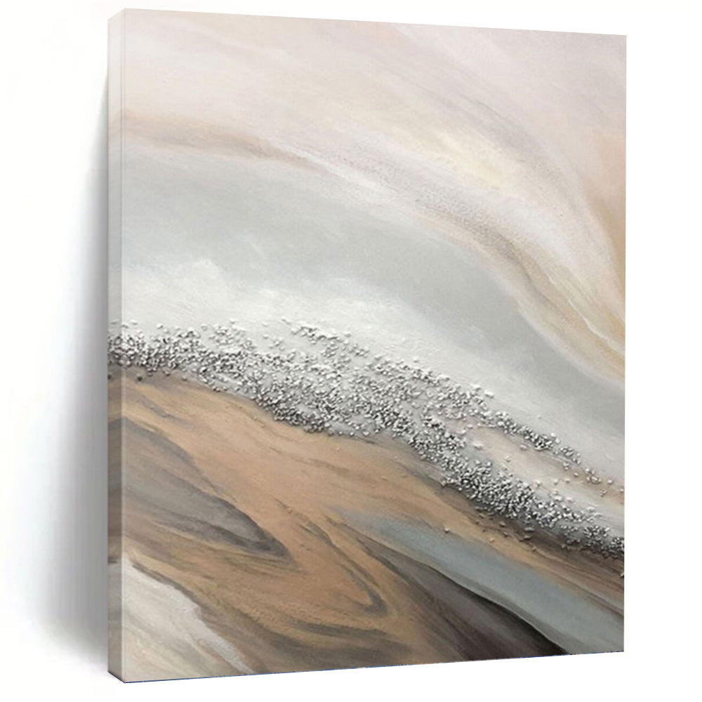 “Beige - Grey - Silver Abstract Flow” - Minimalist Abstract Painting On Canvas PT1228