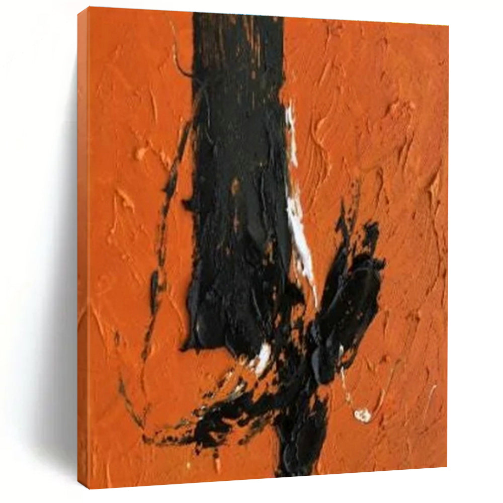“Orange - Black Gestural” - Orange, Black Abstract Expressionist Painting PS0604