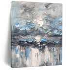 “Blue - Grey Rainy Sky Abstract” - Impasto Abstract Painting On Canvas PT1291