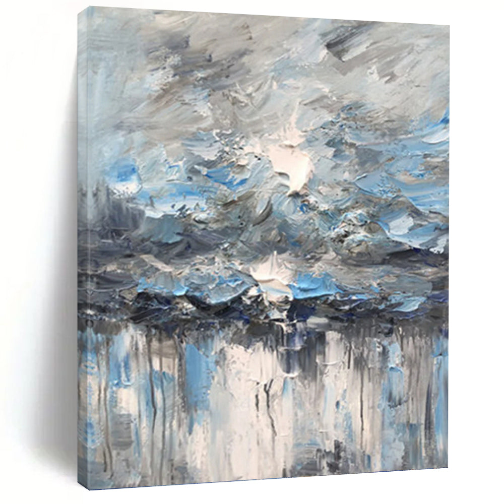 “Blue - Grey Rainy Sky Abstract” - Impasto Abstract Painting On Canvas PT1291