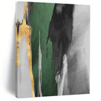 “Green, Gray, and Gold Abstract” - Abstract, Multicolored Painting On Canvas PT1522