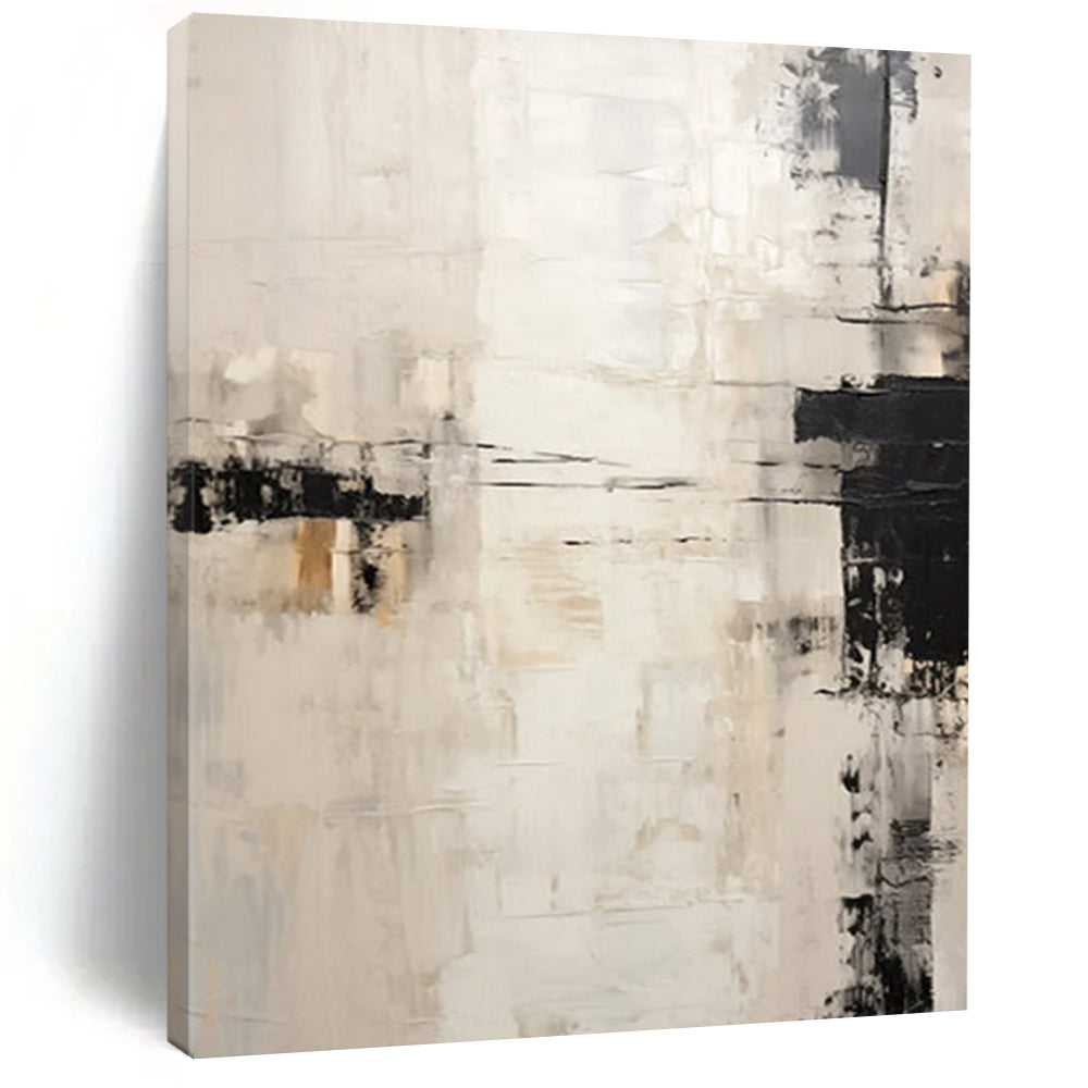 “Neutral Abstraction” - Monochrome Blocks & Lines Painting On Canvas DS131