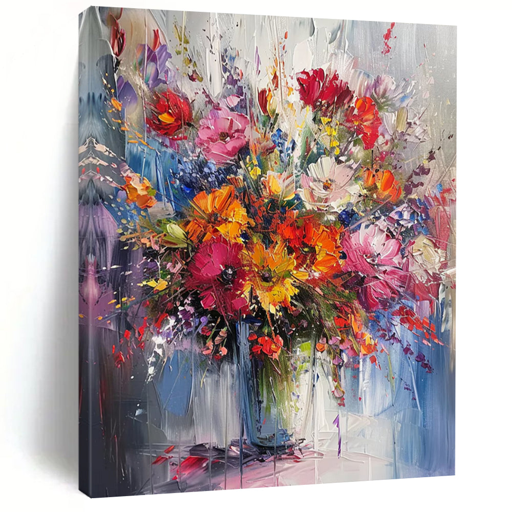 “Colorful Floral Abundance” - Vivid Flowers in a Lush Arrangement Painting On Canvas DS260