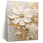 “White - Gold Floral Impasto” - Impressionist - Inspired Floral Painting On Canvas PT1395