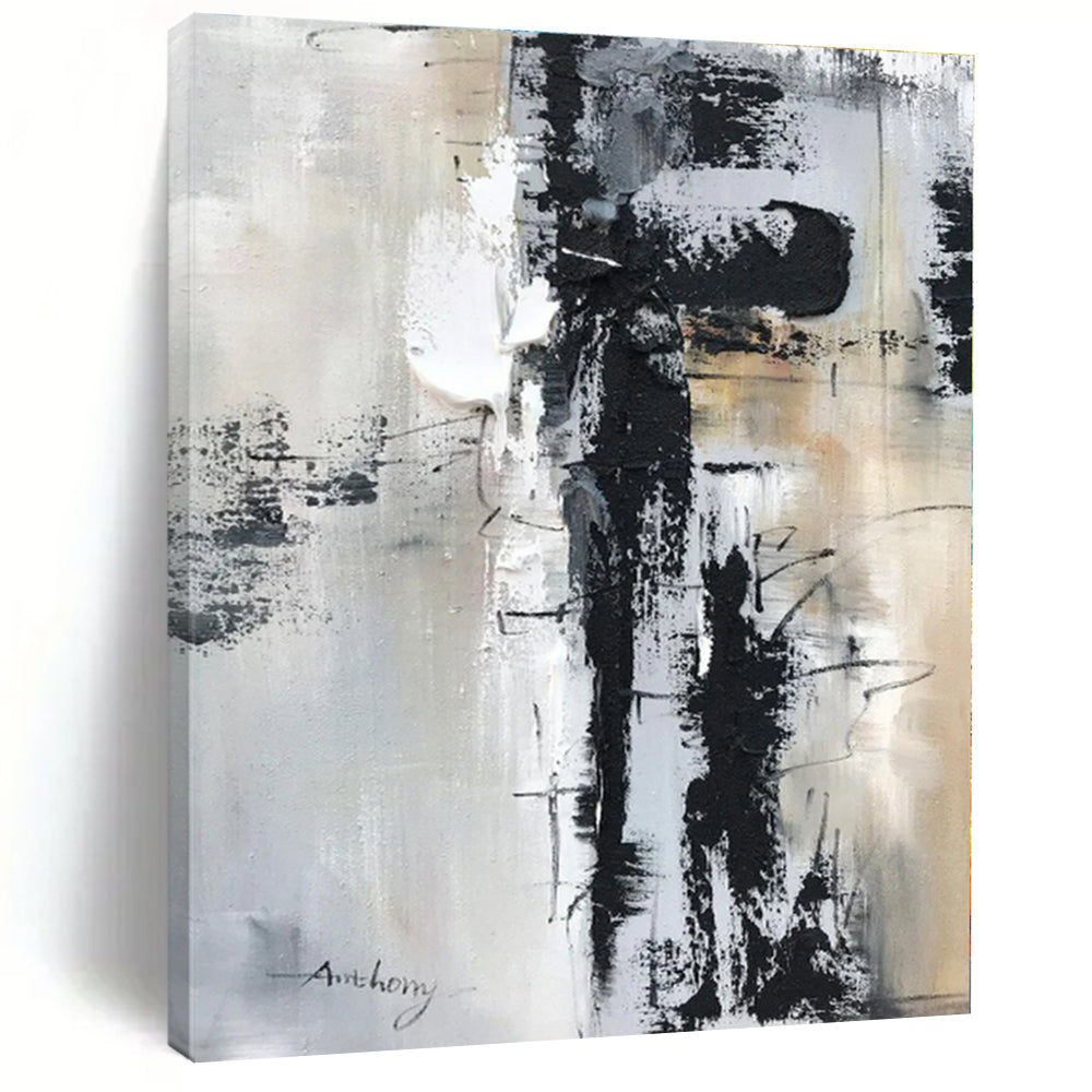 “Black - White - Gray Urban Abstraction” - Black, White, Gray Abstract Painting On Canvas PS0501