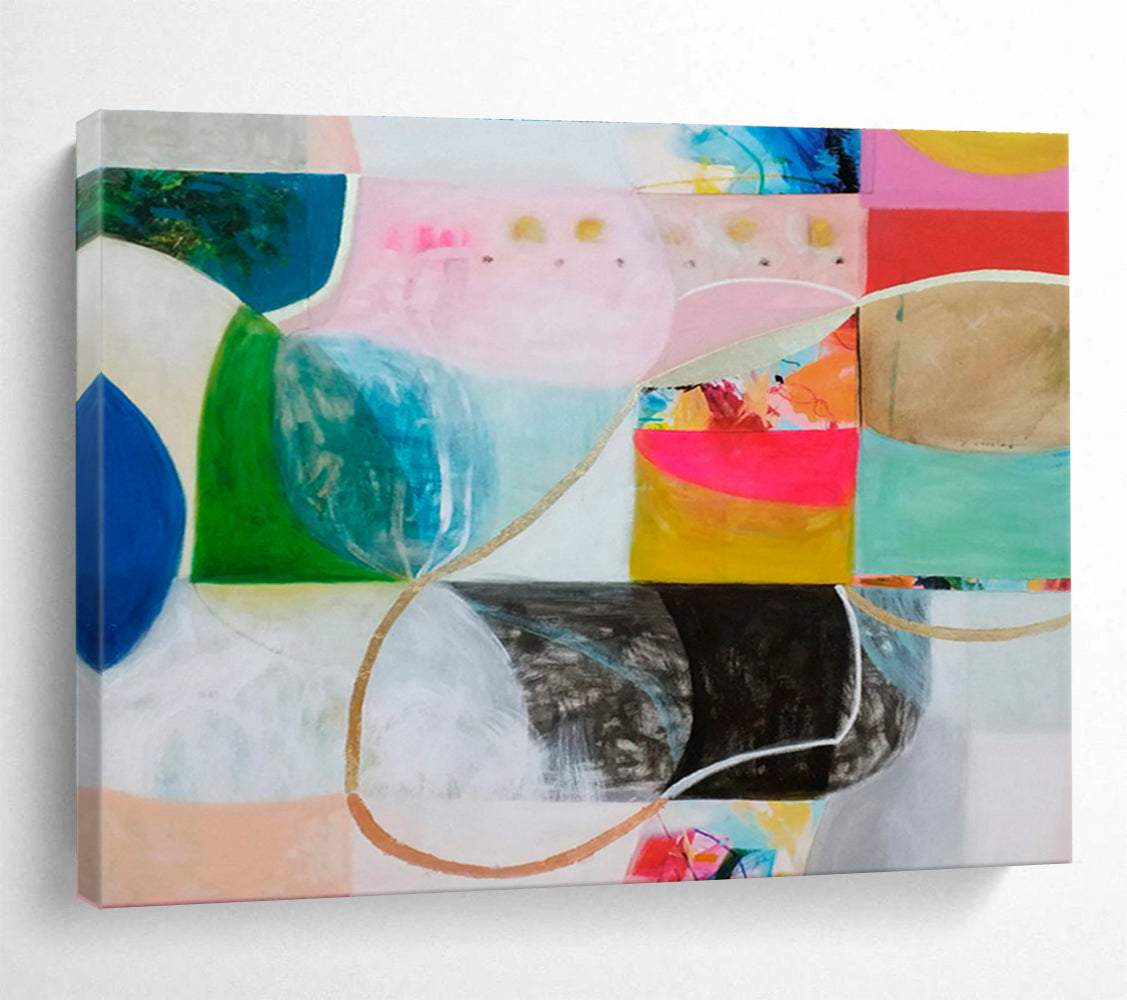 Color - Blocked Abstract with Curves Painting On Canvas DKS069