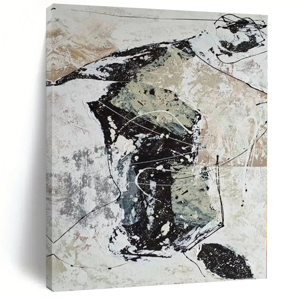 “Black - White - Grey Abstract Dynamic Forms” - Edgy Abstract Painting On Canvas PS0369