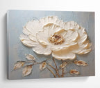 “Single White Peony Relief” - Mixed - Media Floral Painting On Canvas PT175