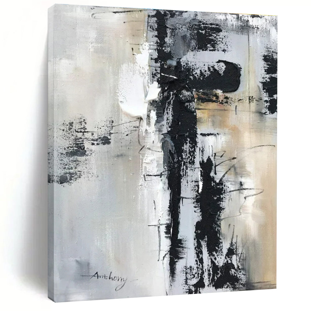 Black, White, Gray Layered Chaos “City Mosaic” - Painting On Canvas PS0799