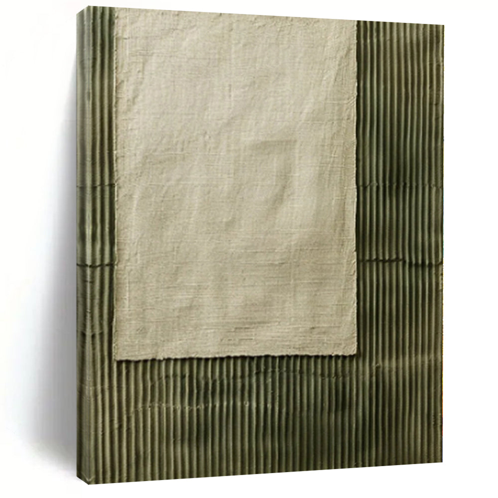 “Cloth - Over - Striped Green” - Mixed - Media Abstract Painting On Canvas PS0219