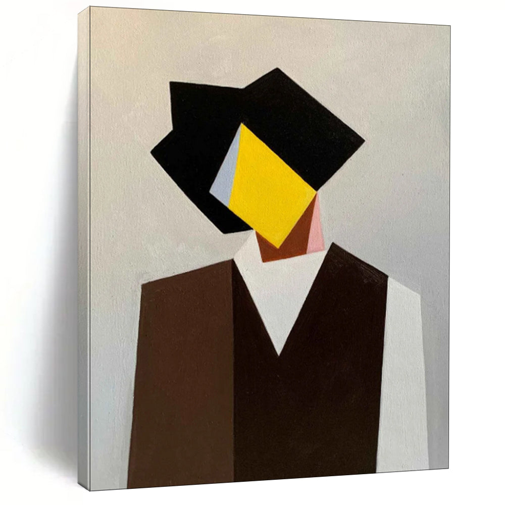 “Geometric Abstract Portrait” - Cubist Painting On Canvas PT2076