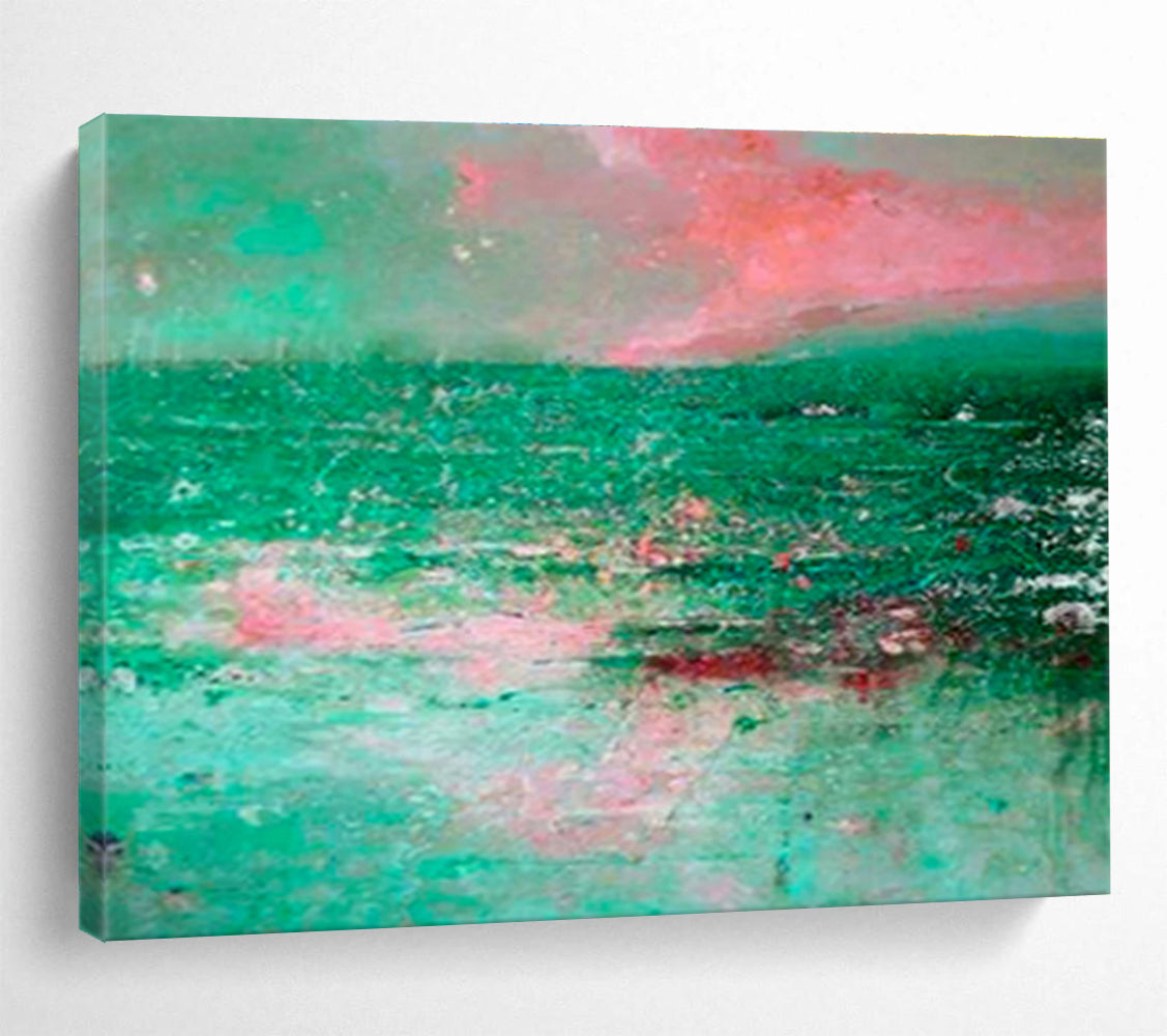 “Turquoise Seascape Abstract” - Dreamy Impressionistic Painting On Canvas DKS398