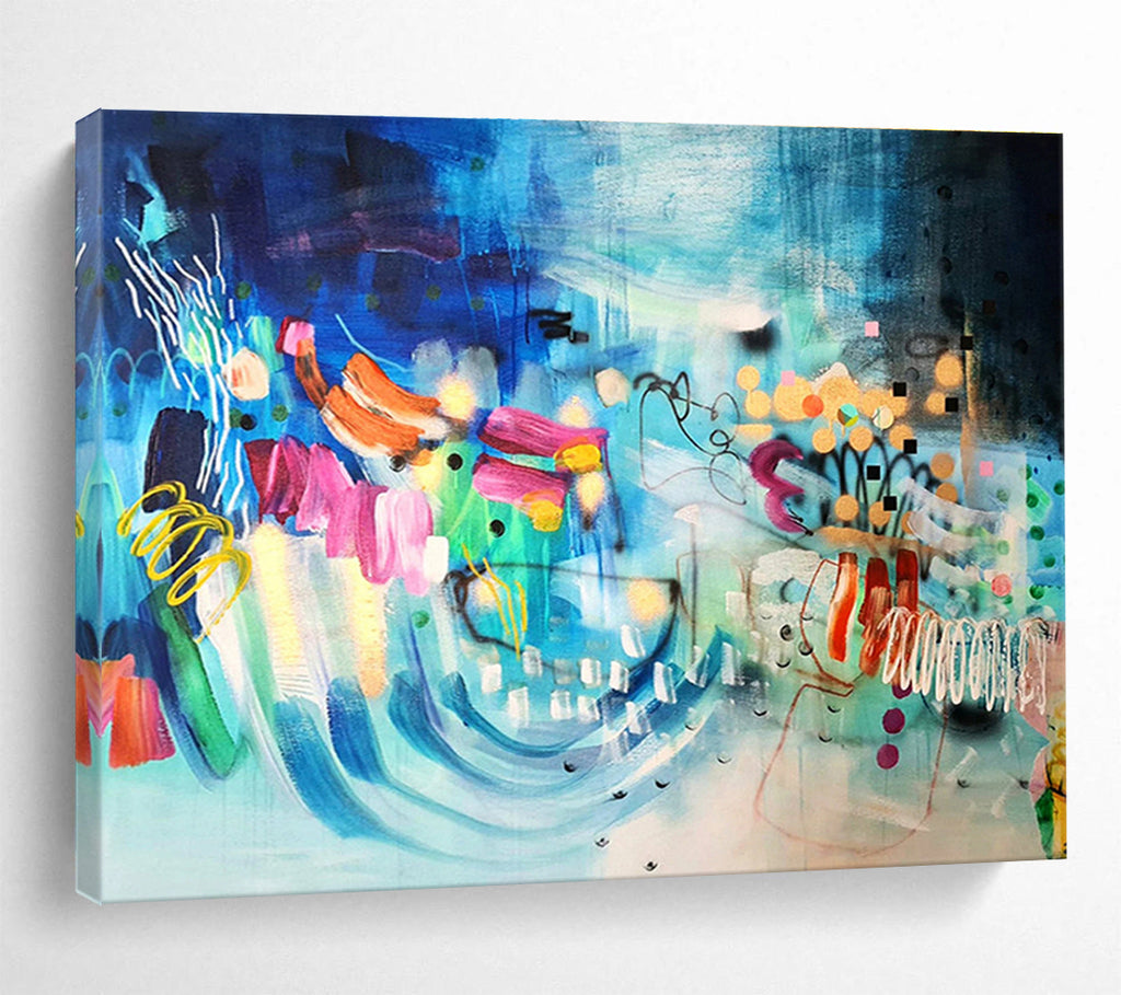 Blue - Dominant Abstract with Colorful Accents Painting On Canvas DKS064