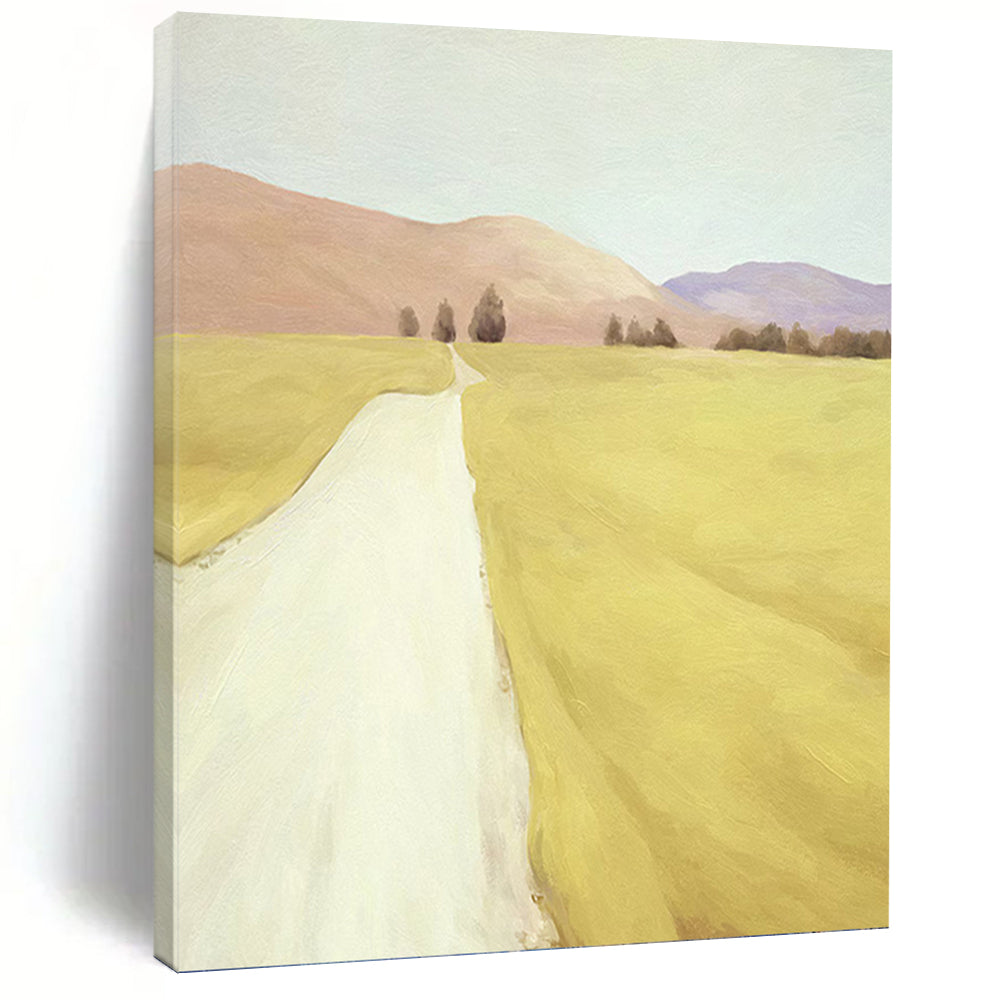 “Serene Yellow Landscape with Path” - Impressionist - Inspired Landscape Painting On Canvas PT1415