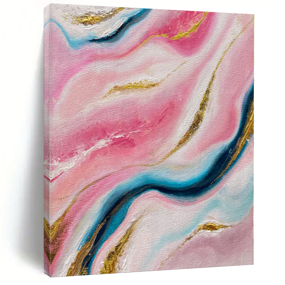 “Pink and Blue Marble - Like Abstract” - Abstract Impasto Painting On Canvas PS0029