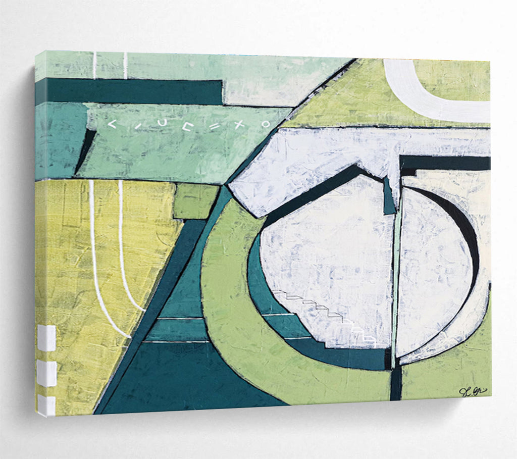 “Green - Toned Geometric Abstract” - Geometric Abstract Painting DKS543