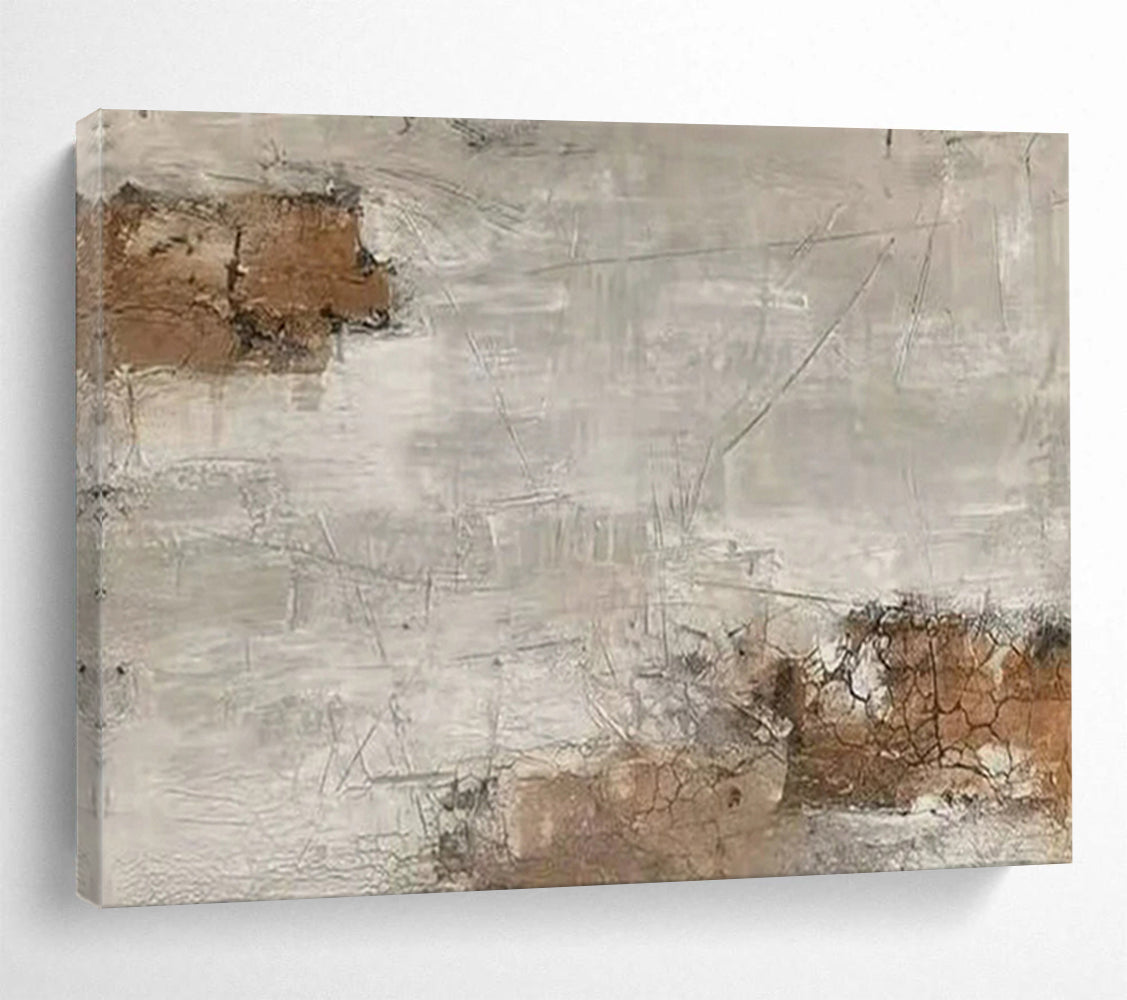 “Cracked Gray - Brown Wall” - Earthy Tones “Timeworn Wall” Painting On Canvas PT1626