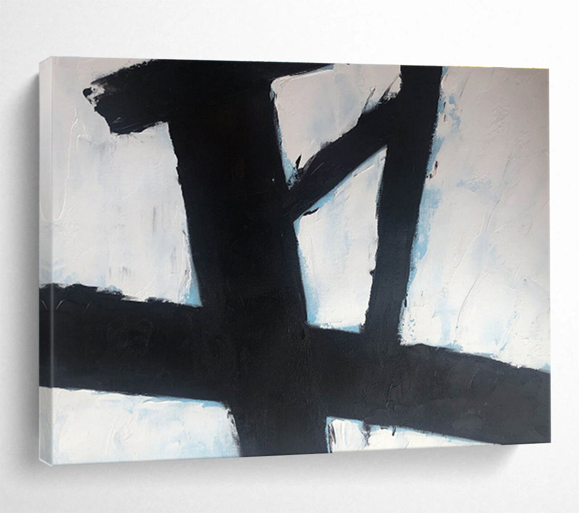 “Black Cross on Blue - White” Abstract Painting On Canvas DKS181