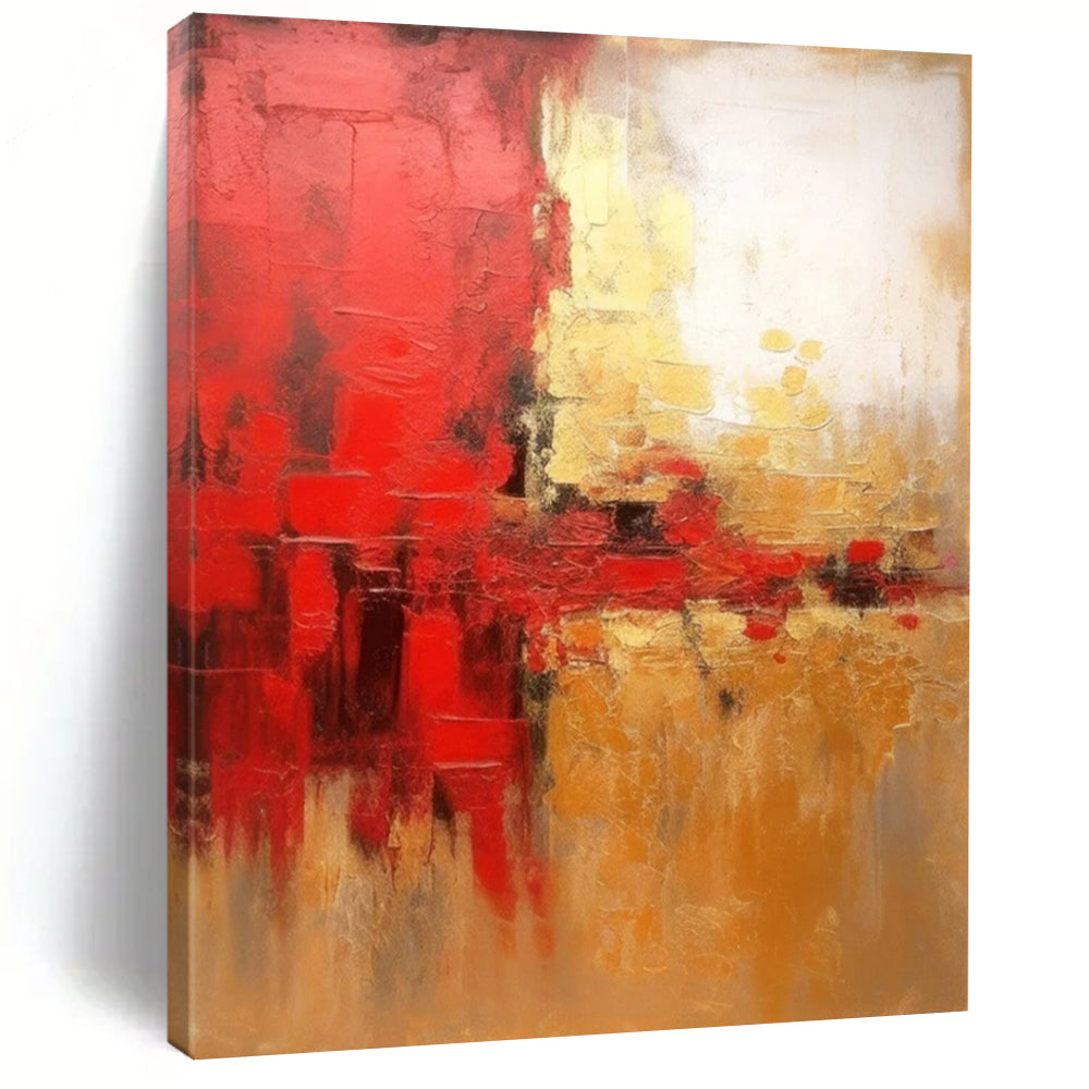 Red - Gold Abstract Energy Textured Painting On Canvas DS069