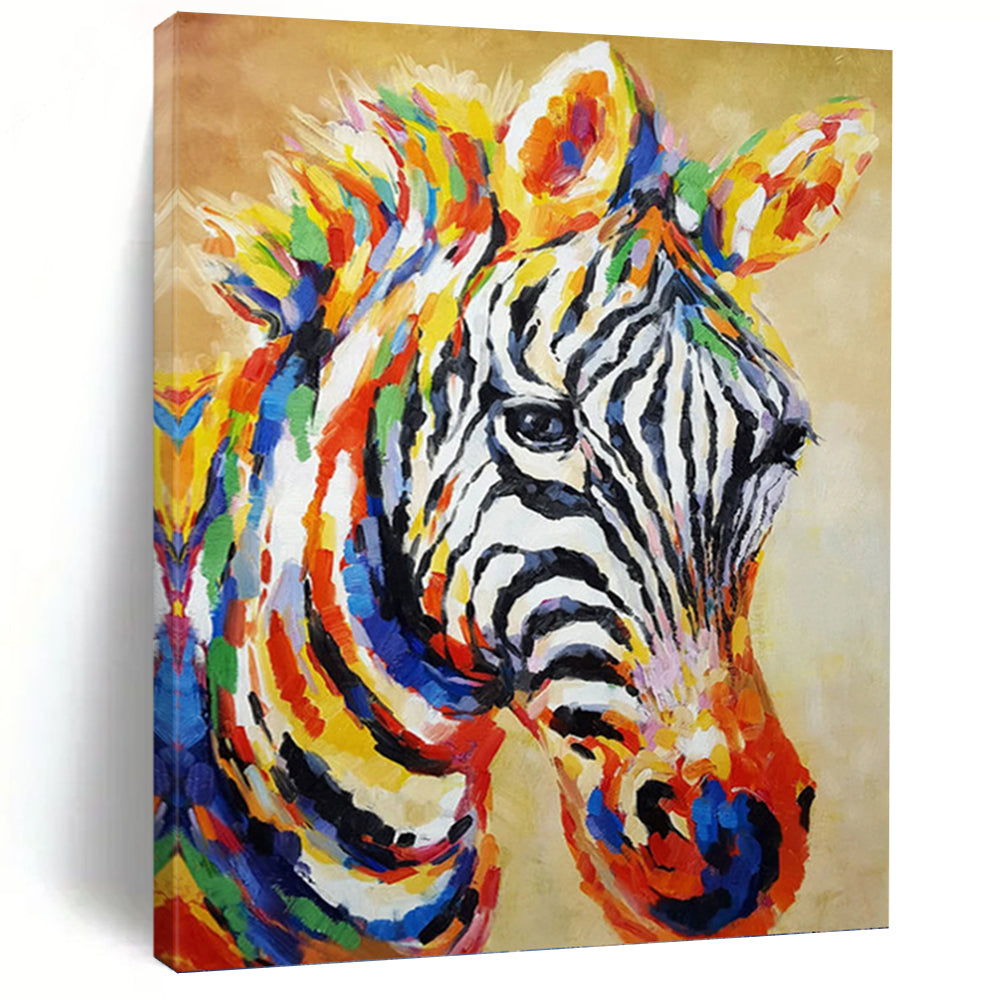 “Colorful Zebra Portrait” - Expressionist - Inspired Animal Painting On Canvas PT1442