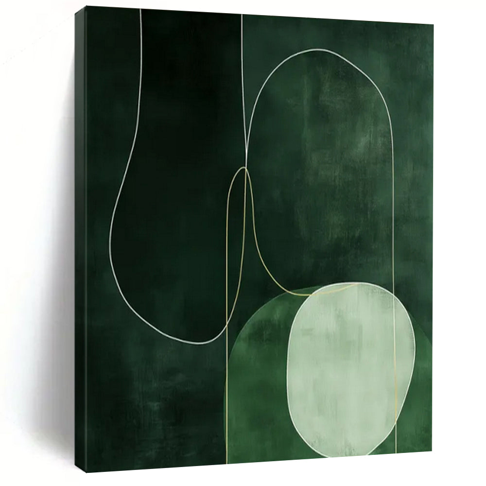Green and White Curves, "Emerald Flow" – Abstract Line - Art Painting On Canvas PS0951