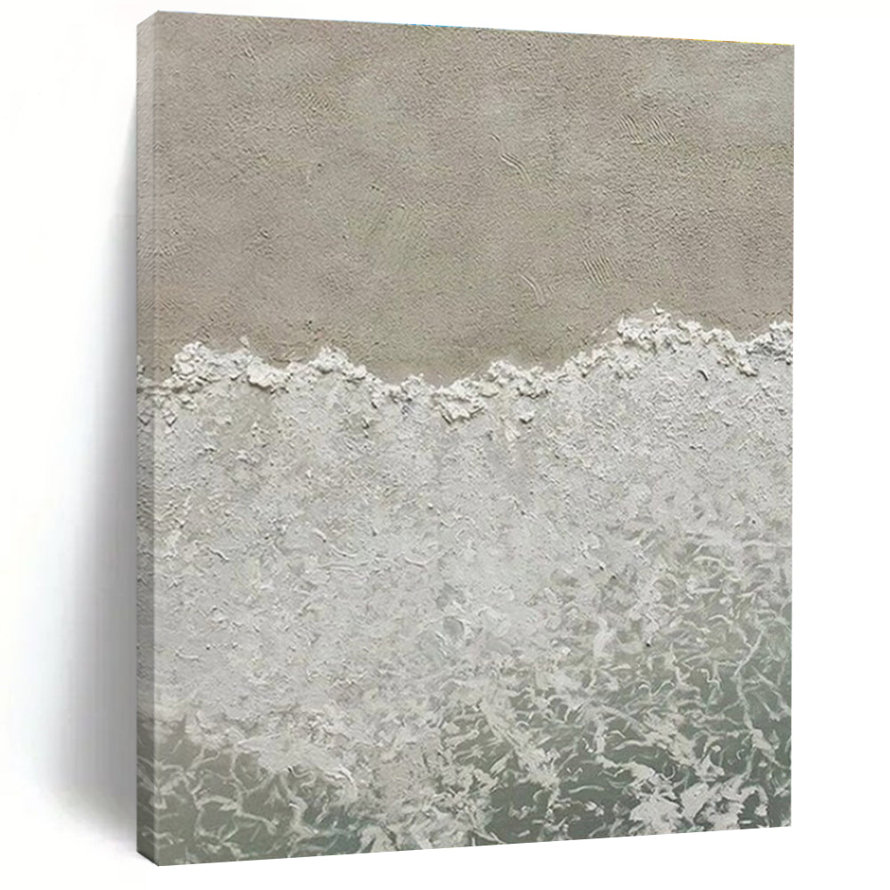 “Textured Beach Waves” - Beige, White, Blue Abstract Seascape Painting On Canvas PS0678