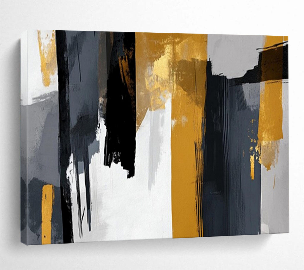 “Black - Gray - Gold Abstract” - Abstract Minimalist - Painting On Canvas PT1719