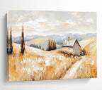 “Golden Field Cottage” - Impressionistic Landscape Painting On Canvas DKS461