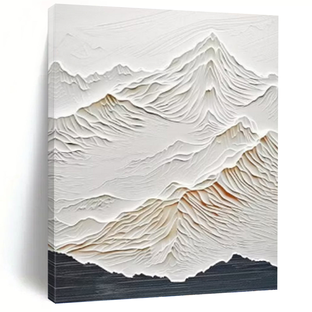 “White Textured Mountain Relief Painting” - Minimalist Landscape Relief On Canvas PT0985