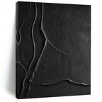 Textured Black Ridges "Midnight Terrain" Relief Sculpture On Canvas PS1069