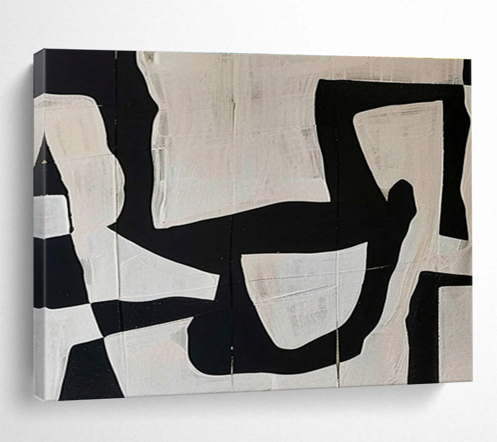 “Black - White Collage Abstraction” - Black & White Abstract, Collage - Style Painting On Canvas DKS745