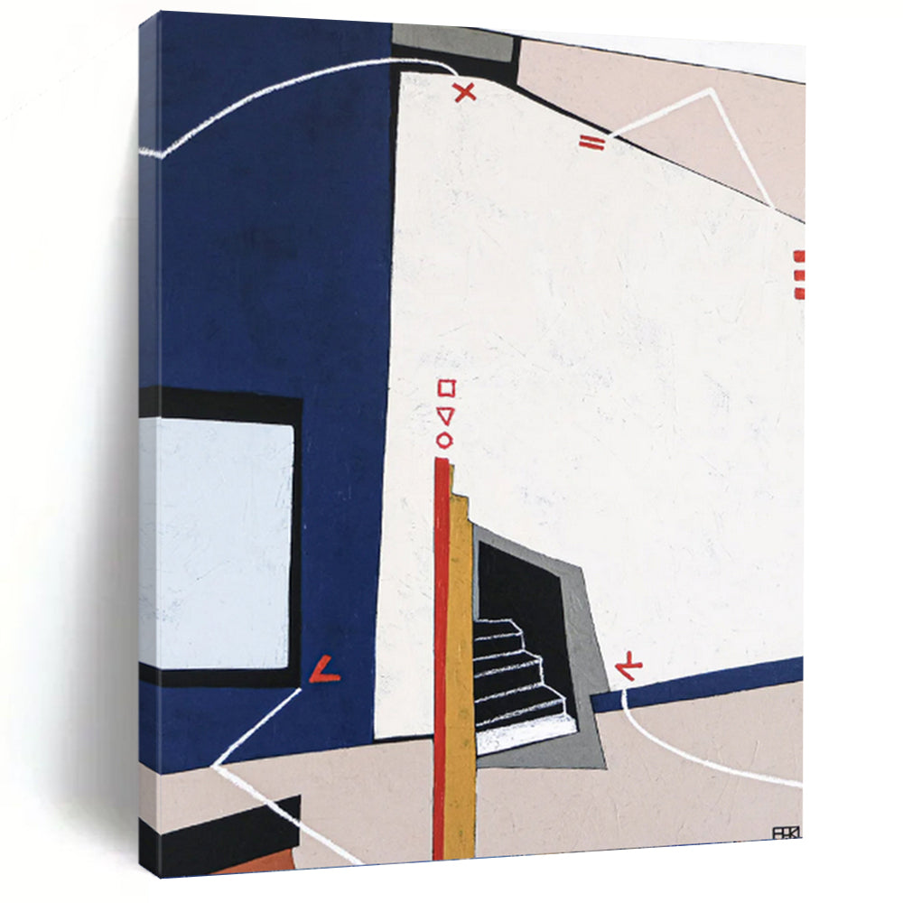 “Blue - White Geometric Abstraction” - Architectural Abstract Painting On Canvas PT1106