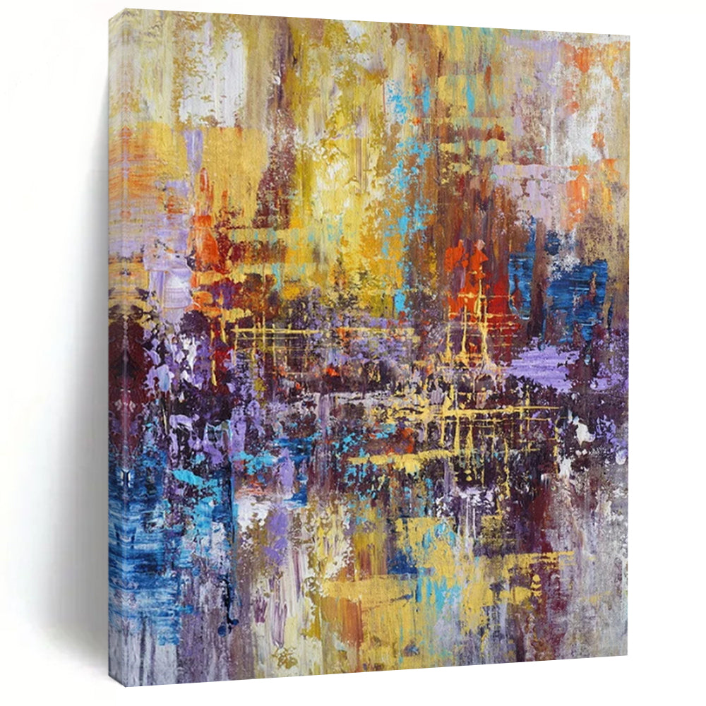 Golden - Purple Abstract City, "Metallic Mosaic" – Abstract Urban Painting On Canvas PS0924