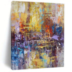 Golden - Purple Abstract City, "Metallic Mosaic" – Abstract Urban Painting On Canvas PS0924