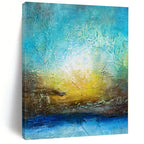 “Textured Blue - Gold Abstract Sunset” - Impressionistic Abstract Painting On Canvas PS0046