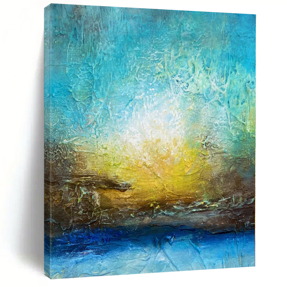 “Textured Blue - Gold Abstract Sunset” - Impressionistic Abstract Painting On Canvas PS0046