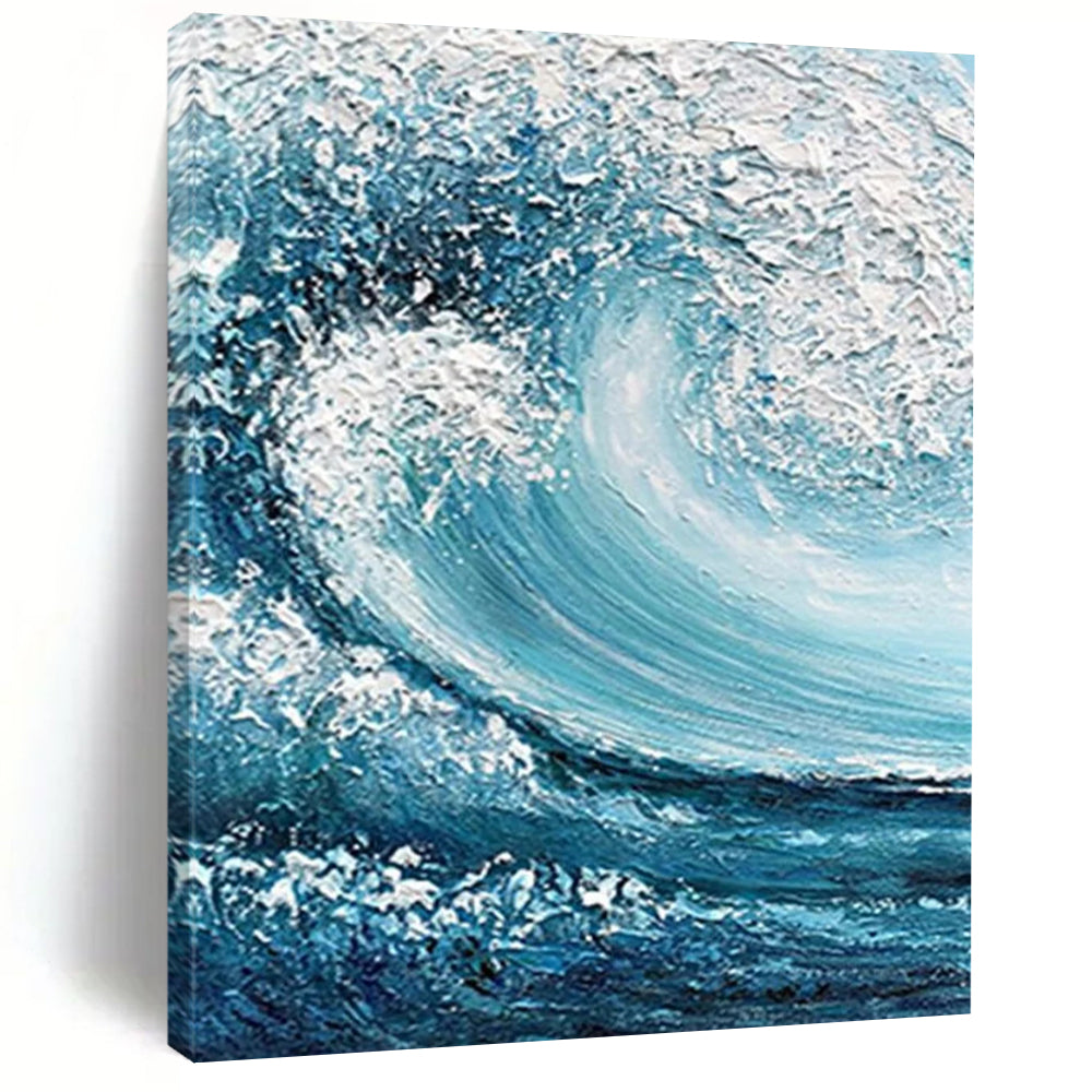 “Blue and White Crashing Wave” - Realistic Ocean Wave Painting On Canvas DS322