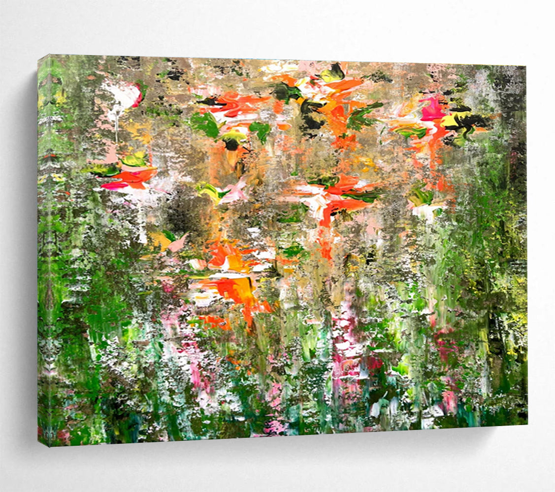 “Vibrant Floral Abstract in Green” - Textured Oil Painting on Canvas DKS922