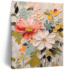 Impasto Floral Mix of Coral, White, Greens, Matisse - Inspired, Floral Painting On Canvas PT2128