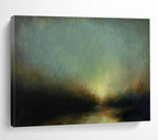 “Moody Greenish Glow” - Green, Yellow & Black Landscape, Impressionistic Oil Painting On Canvas DKS777