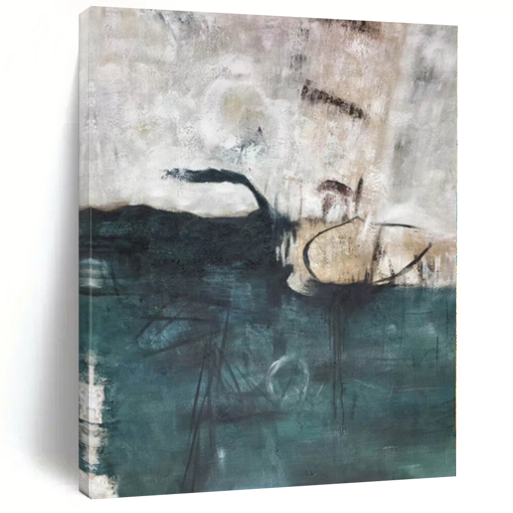 “Teal - Grey - White Abstract Mysterious Forms” - Abstract Expressionist Painting On Canvas PS0309