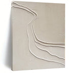 Beige with Curved White Lines "River Flow" Textured Abstract Painting On Canvas PS1094
