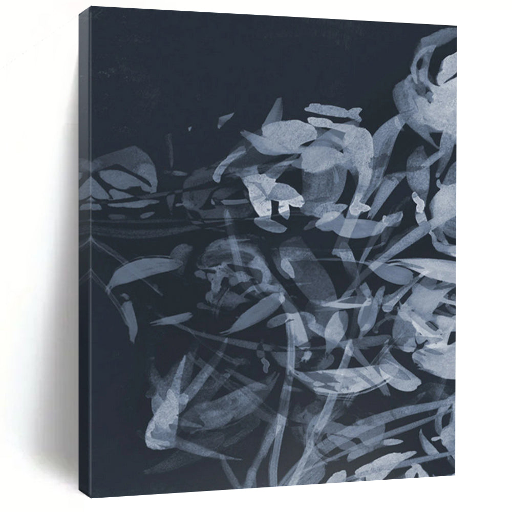 “Indigo Floral Abstraction” - Layered Plant Forms Painting On Canvas DS240