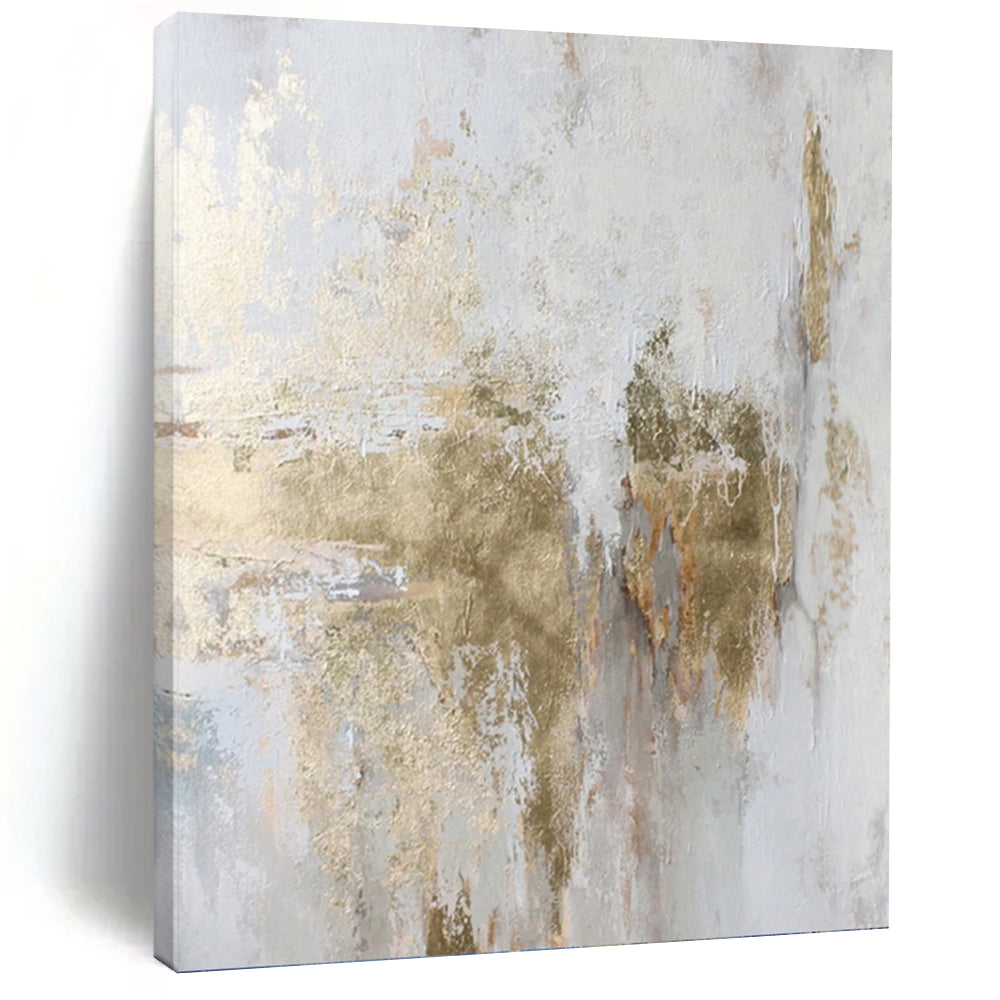 “Gold and White Textured Abstract” - Metallic Accent Painting on Canvas PT1006