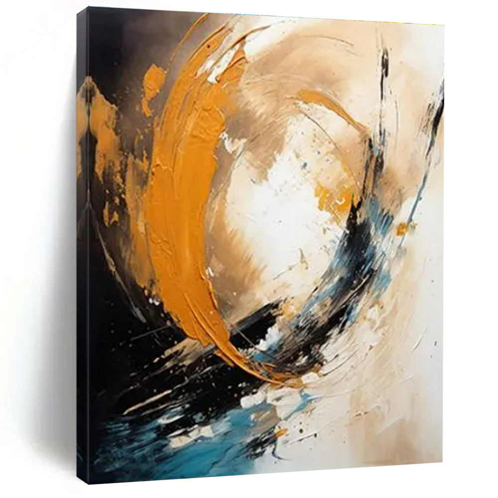 Orange, Blue, Black & Beige Abstract Swirl Painting On Canvas PS0829