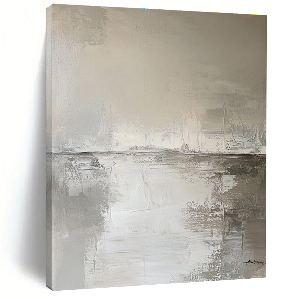 “Monochrome Abstract Landscape” - Gray, White Abstract Landscape Painting PS0772