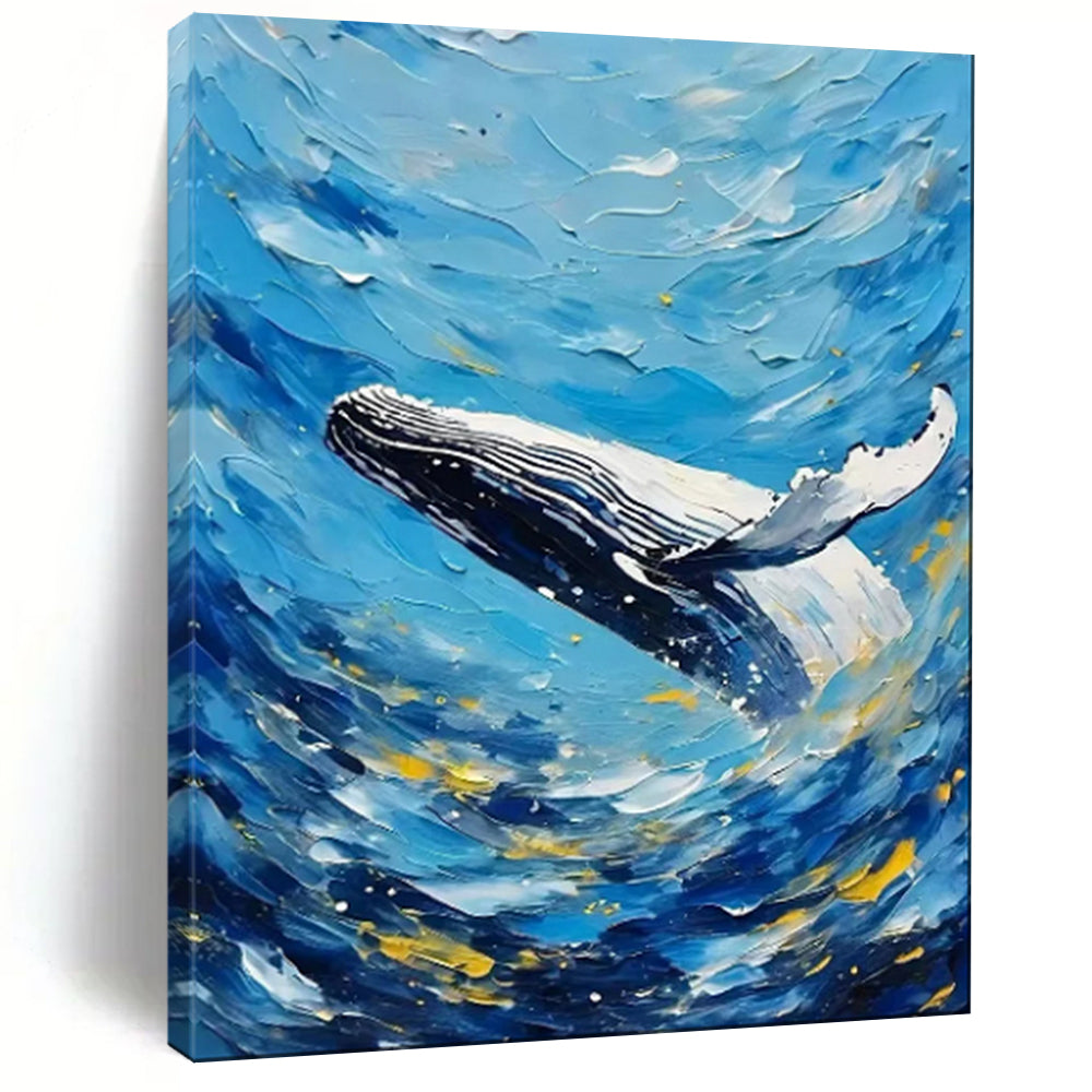 “Impasto Blue Whale Energy” - Expressive Marine Painting On Canvas PT1881