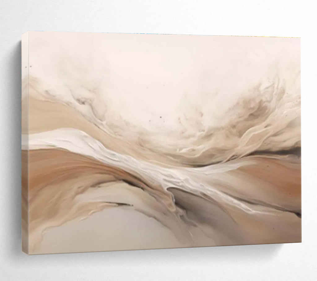 Beige and White Flowing Waves Abstract Painting On Canvas DKS092
